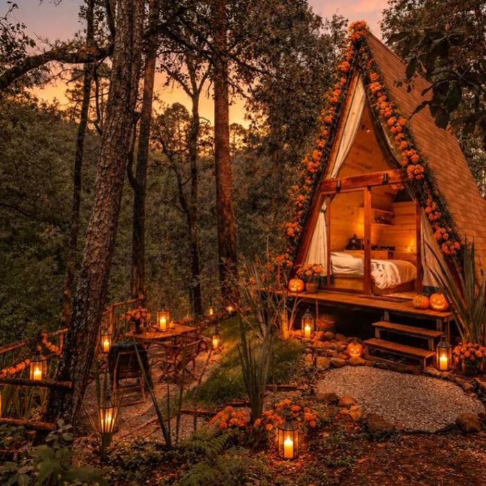 Cabañas de Valle de Bravo se convierten en un bosque encantado por Halloween y Día de Muertos