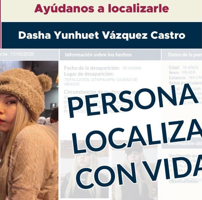 Fiscalía CDMX confirma que Dasha fue localizada con vida en Nuevo León