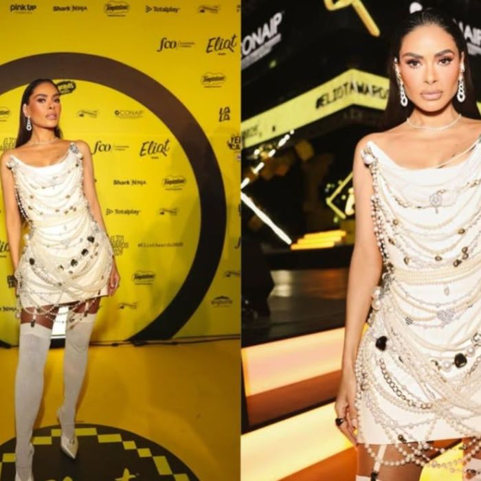 Galilea Montijo impacta en los Eliot Awards 2026 con vestido de cadenas de perlas