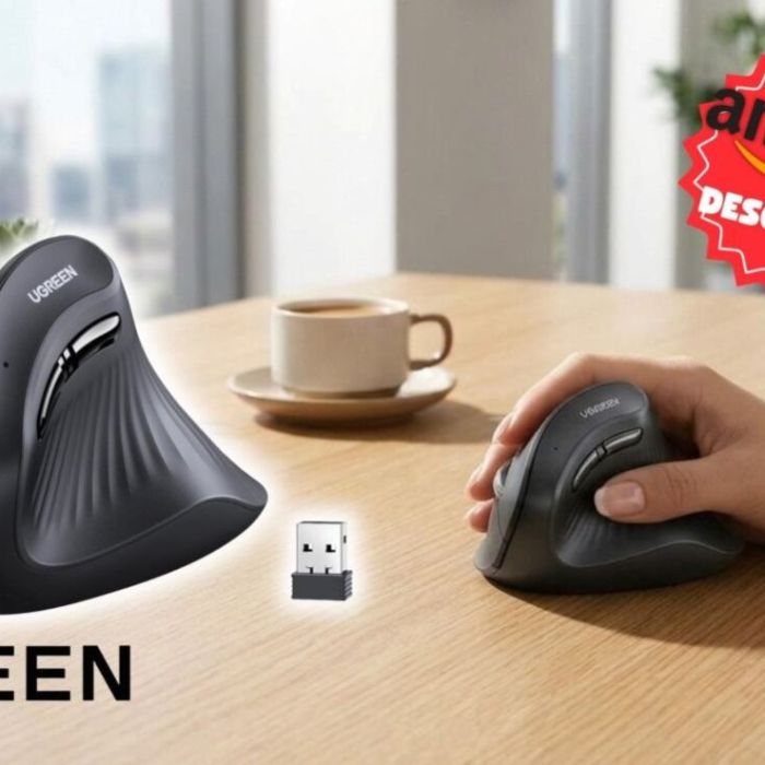 Mouse vertical UGREEN: diseño ergonómico, clic silencioso y conexión para tres dispositivos
