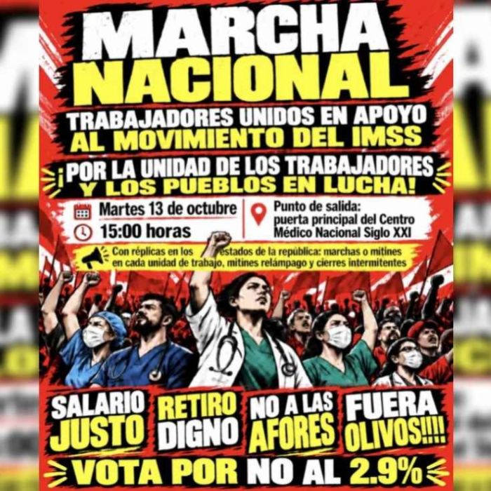 Trabajadores del IMSS convocan a marcha nacional para el martes 13 de octubre